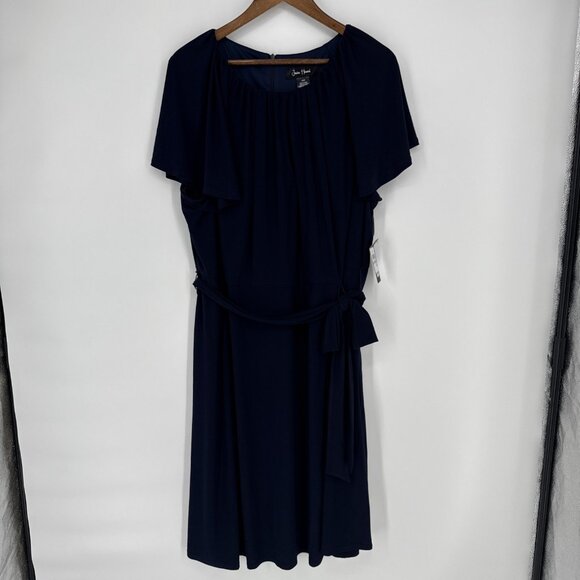 New Jessica Howard Plus Size 22W Navy Blue Keyhole Fit & Flare Dress Jersey Knit - Picture 5 of 12